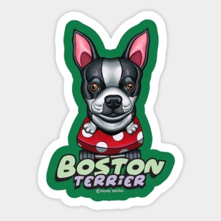 Cute adorable awesome Boston Terrier on Red Polka Dot Skateboard Sticker